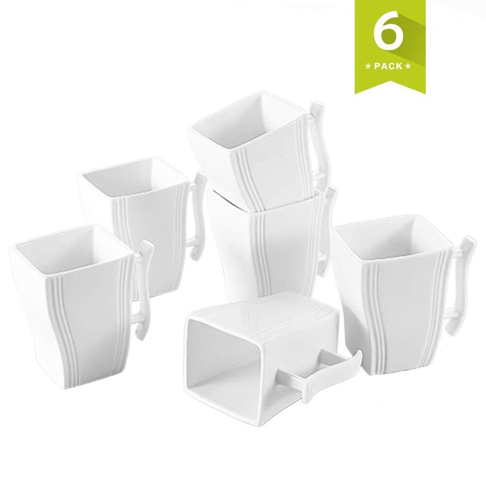Flora Series 6-Piece 11.5 OZ Ivory White Square Porcelain Cups 4.5" - Nordic Side - 115, 45, Ceramic, China, Cream, Cups, Flora, Ivory, MALACASA, Mugs, OZ, Piece, Porcelain, Series, Square, W