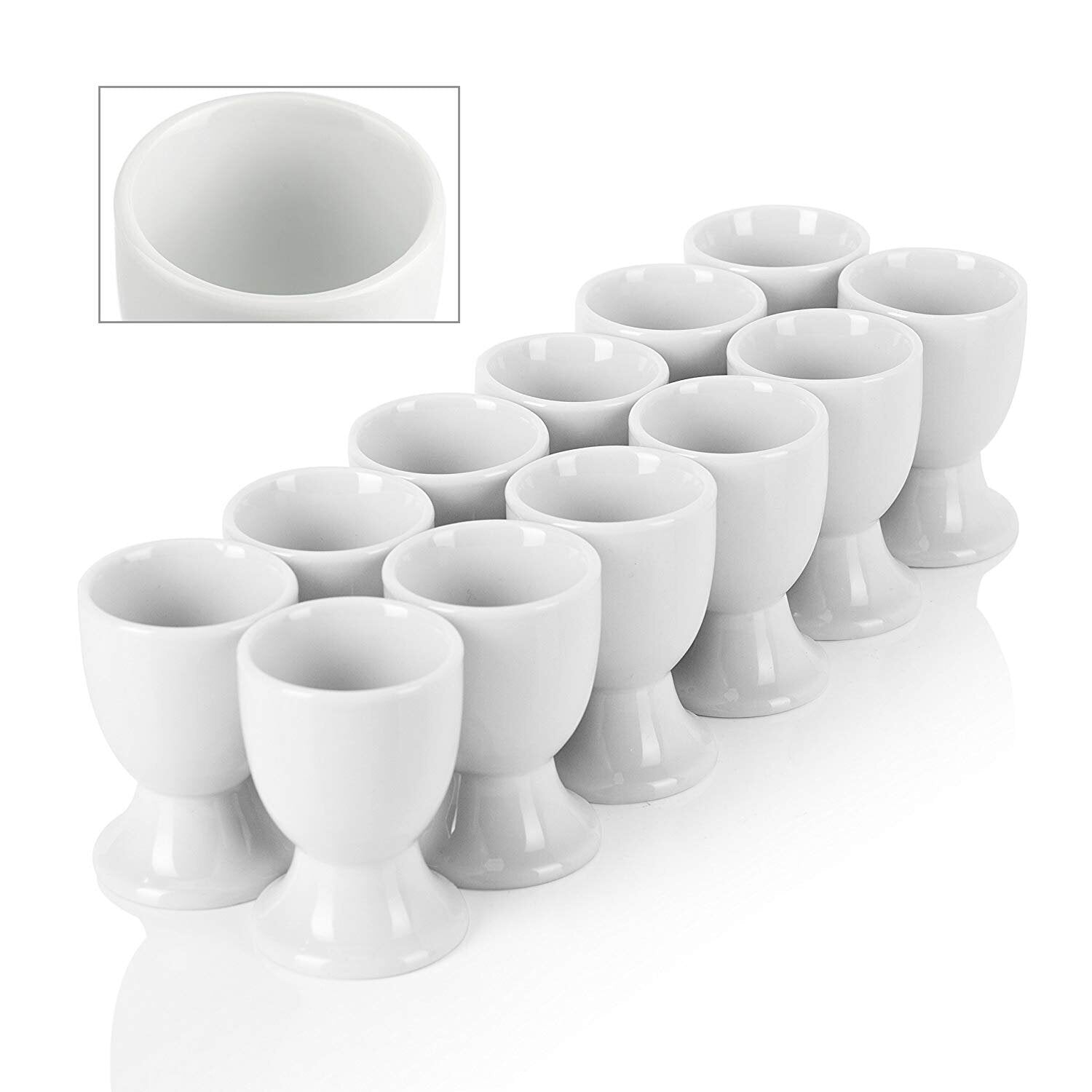 Set of 12 Ivory White Porcelain China Breakfast Egg Cups. Egg Stand Holder - Nordic Side - 001, 12, 28, Breakfast, Ceramic, China, Cream, Cups, Egg, Holder, Ivory, Kitchen, MALACASA, of, Porc
