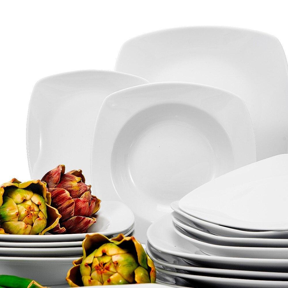 SERIES JULIA 18-Piece Porcelain Dinner Set Dinner Soup Dessert Plates Set for 6 Person (White) - Nordic Side - 18, Dessert, Dinner, for, JULIA, MALACASA, Person, Piece, Plates, Porcelain, SER