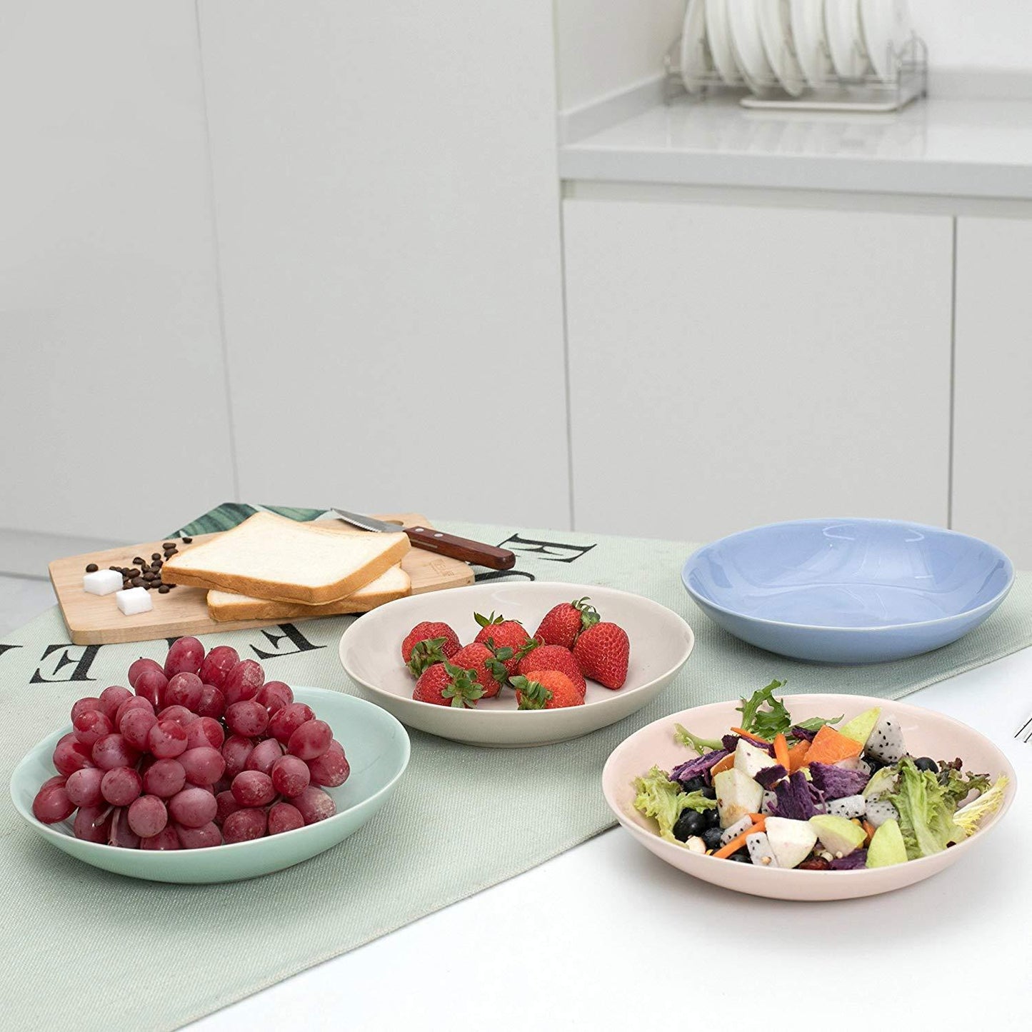 4-Pieces 8" Oval Porcelain Ceramic Dinner Soup Plates  (21.5*21.5*4.5cm) - Nordic Side - 21521545, Bowls, Ceramic, cm, Dessert, Dinner, Dishes, Fruit, Oval, Pieces, Plates, Porcelain, Salad, 