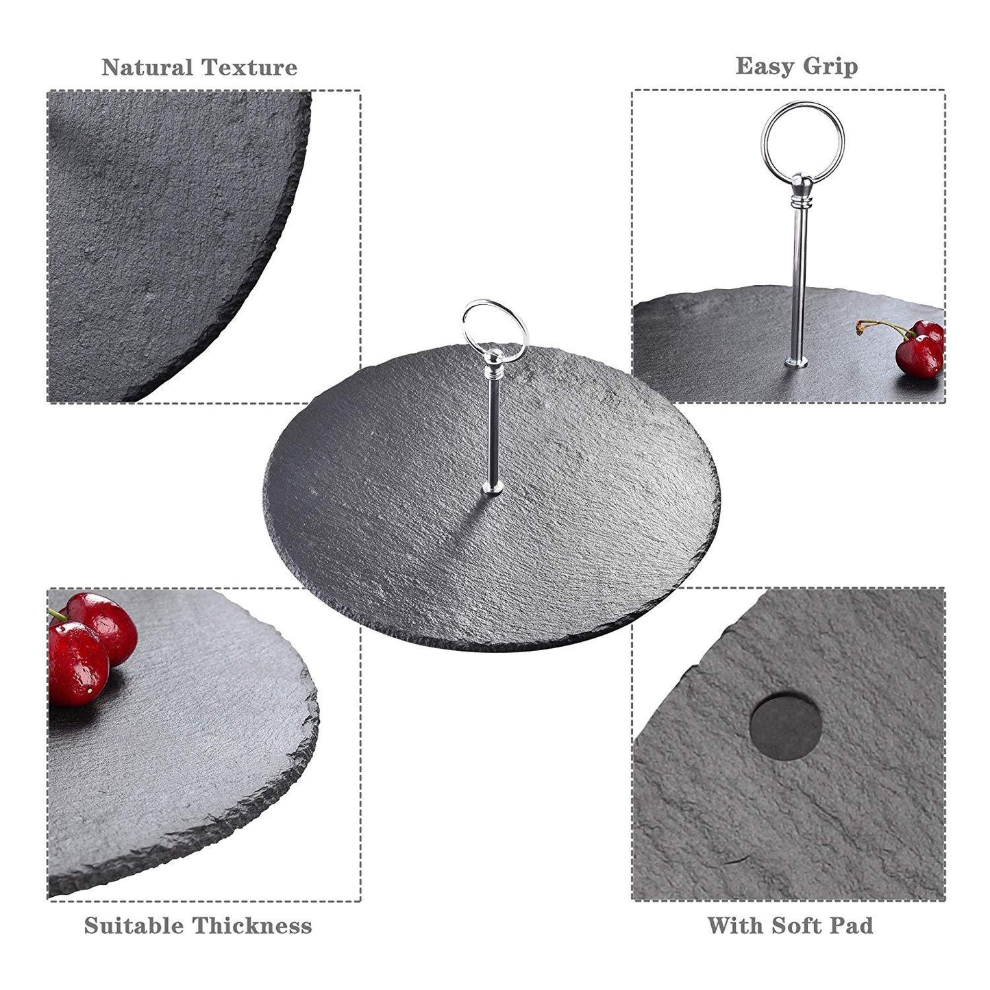 12" Natural Round Slate Serving Tray/Platter/Placemats Diameter with Handle 30 cm - Nordic Side - 12, 30, cm, Coasters, Coffee, Diameter, Handle, MALACASA, Mats, Natural, Placemats, Round, Se