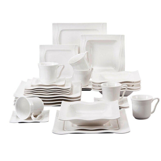 Series Mario 30-Piece Porcelain Dinner Set CupsSaucersDinner Soup Dessert Plates Set for 6 Person (White) - Nordic Side - 30, Cups, Dessert, Dinner, for, MALACASA, Mario, Person, Piece, Plate