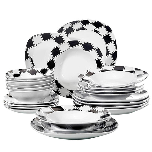 NICOLE 24-Piece Ivory White Porcelain Ceramic Dinnerware Tableware Set 6*Bowls/Dessert Plates/Soup Plates/Dinner Plate - Nordic Side - 24, BowlsDessert, Ceramic, Dinnerware, Ivory, NICOLE, Pi
