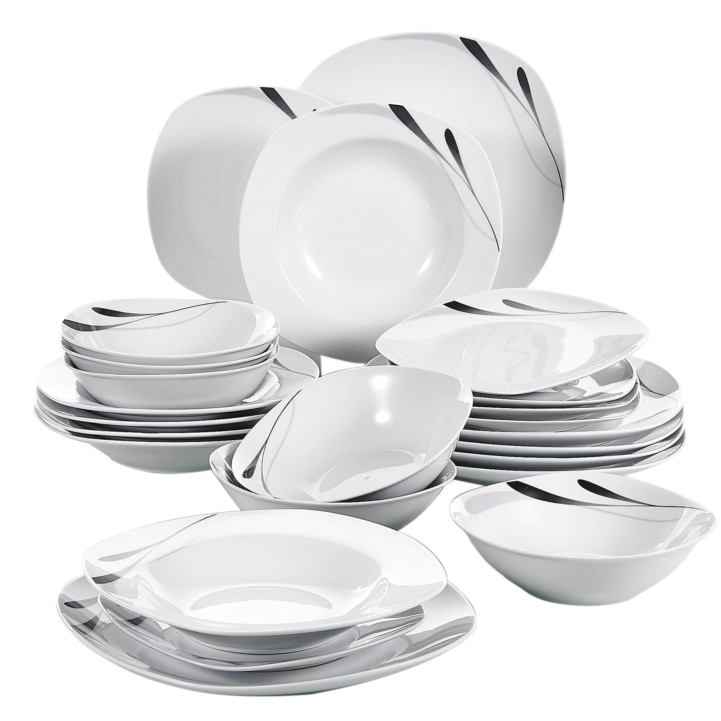 KARLA 24-Piece Ivory White Breakfast Set Porcelain Tableware Set of Bowls/Dessert Plates/Soup Plates/Dinner Plate Set - Nordic Side - 24, BowlsDessert, Breakfast, Ivory, KARLA, of, Piece, Pla