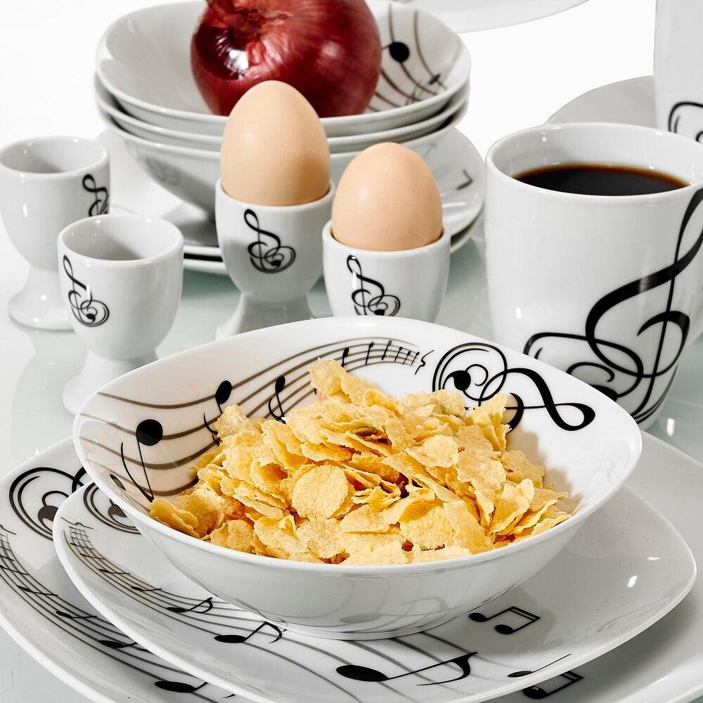 MELODY 20-Piece Porcelain Dinner Plate Musical Note Dinnerware Set - Nordic Side - 20, CupMugDessert, Dinner, Dinnerware, Egg, MELODY, Musical, Note, Piece, Plate, PlateBowlDinner, Porcelain,