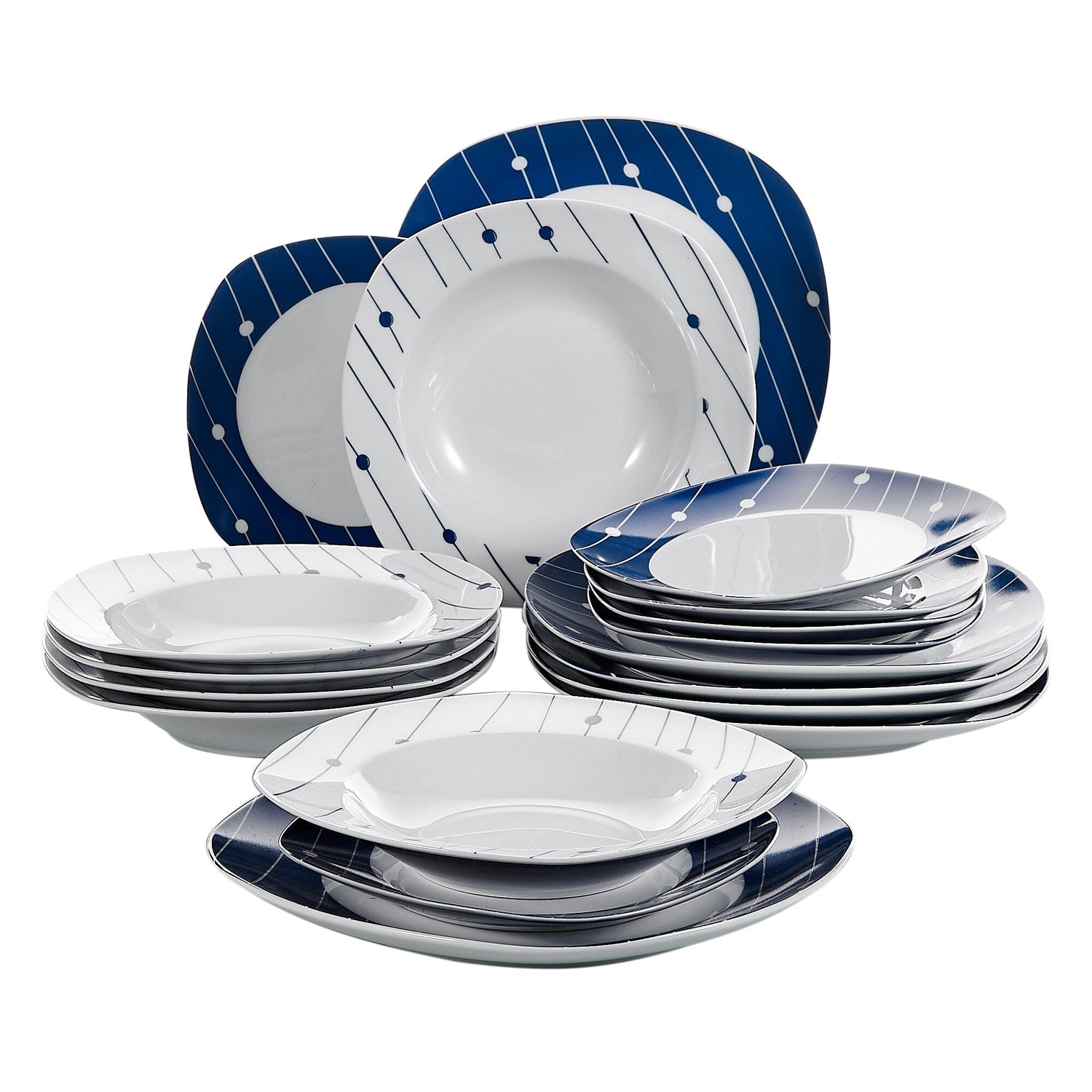 DOT004 18-Piece Ceramic Dinner Set Tableware Porcelain Plate Set Dessert Plates,Soup Plates,Dinner Plates for 6person - Nordic Side - 004, 18, Ceramic, Dessert, Dinner, DOT, for, person, Piec