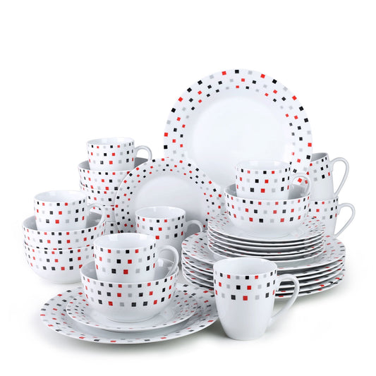 ADA 32-Piece Porcelain Ceramic Tableware Dinnerware Set with 8*Dinner Plate,Dessert Plate,Cereal Bowl,380ML Mug Set - Nordic Side - 32, 380, ADA, Bowl, Ceramic, Dinner, Dinnerware, ML, Mug, P