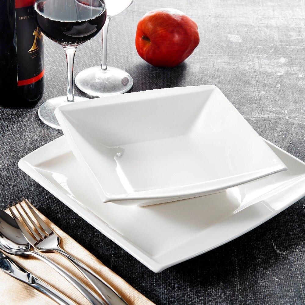 Series Blance 24 Piece Porcelain Plates Sets with 12 Soup Dinner Plates Dinnerware Service for 12 Person (White) - Nordic Side - 12, 24, Blance, Dinner, Dinnerware, for, MALACASA, Person, Pie