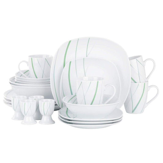 AVIVA 22-Piece White Porcelain Dinner Tableware Set with 4*Egg Cup,Mug,Bowl,Dessert Plate,Dinner Plate and 2*Salad Bowl - Nordic Side - 22, and, AVIVA, Bowl, CupMugBowlDessert, Dinner, Egg, P