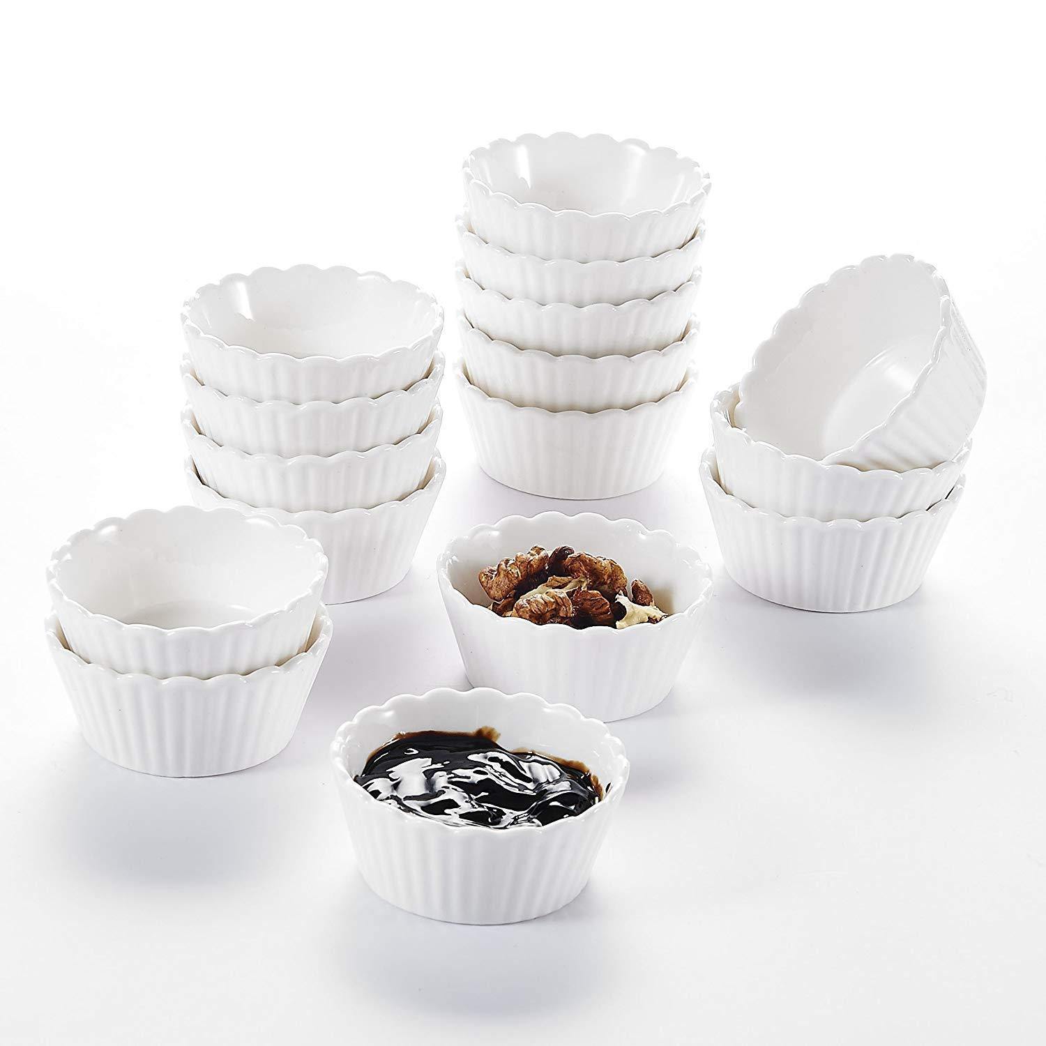 16-Piece 2.75"  Ivory White Porcelain Mini Ramekins/Souffle/Snack Cup - Nordic Side - 16, 275, Bowl, Ceramic, cm, Cream, Cup, Dessert, Dishes, Ivory, MALACASA, Mini, Piece, Porcelain, Ramekin
