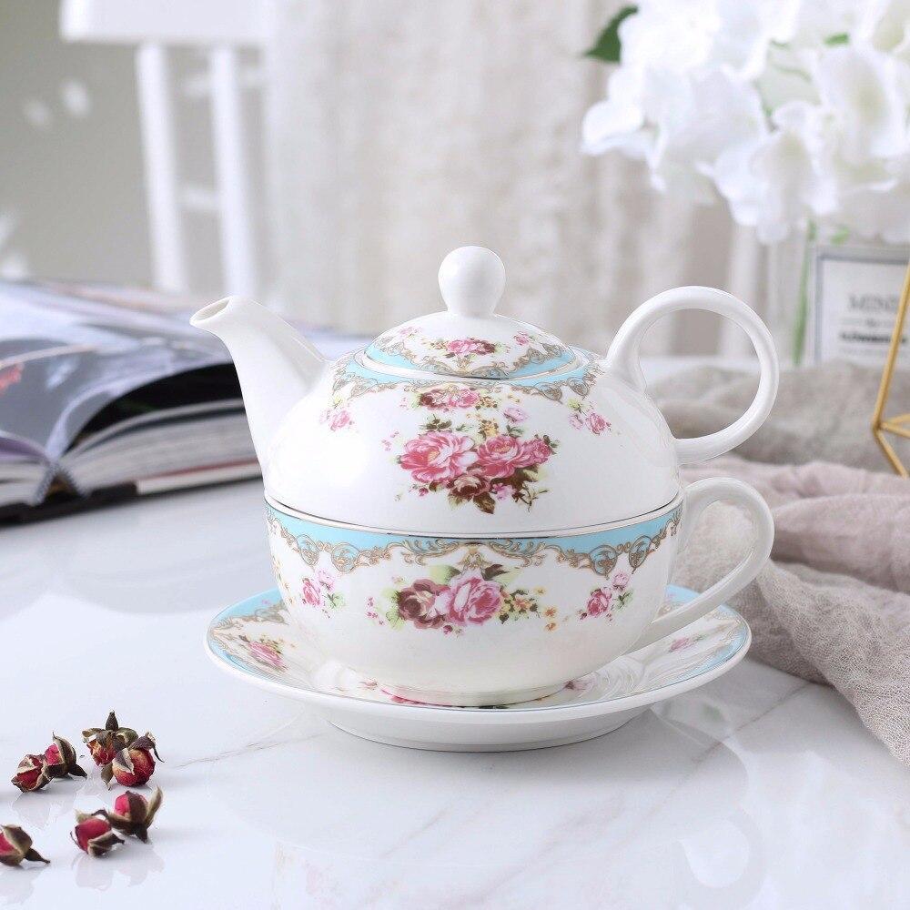 4-Piece Tea for one. Portable Porcelain China Ceramic with Teapot,Cup and Saucer Tea Sets (Flower) - Nordic Side - and, Ceramic, China, for, MALACASA, Office, one, Personal, Piece, Porcelain,