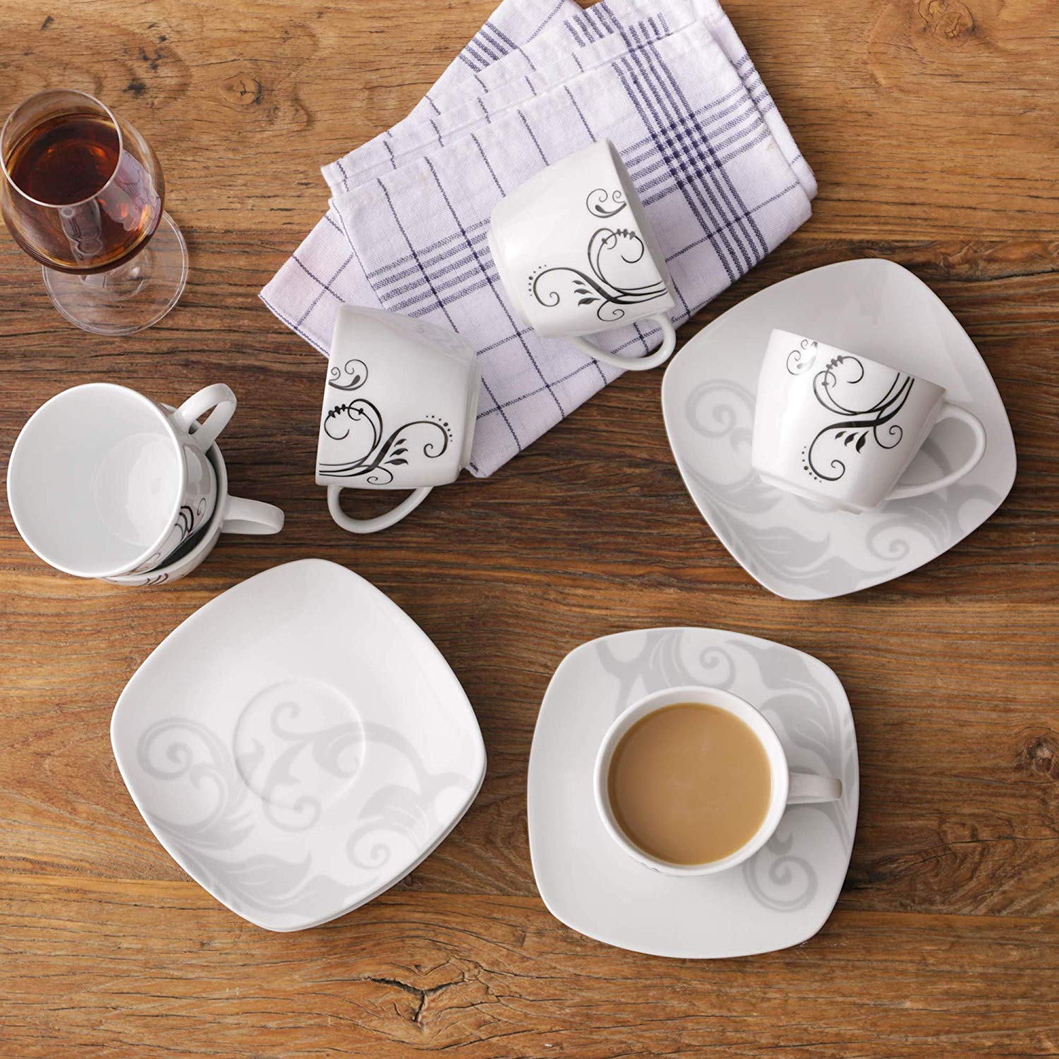 Zoye 12-Piece Ceramic Porcelain Drinkware  Cups and Saucers Set (360 ml) - Nordic Side - 12, and, Ceramic, Coffee, Cups, Drinkware, Espresso, Family, Kitchen, Office, Piece, Porcelain, Saucer