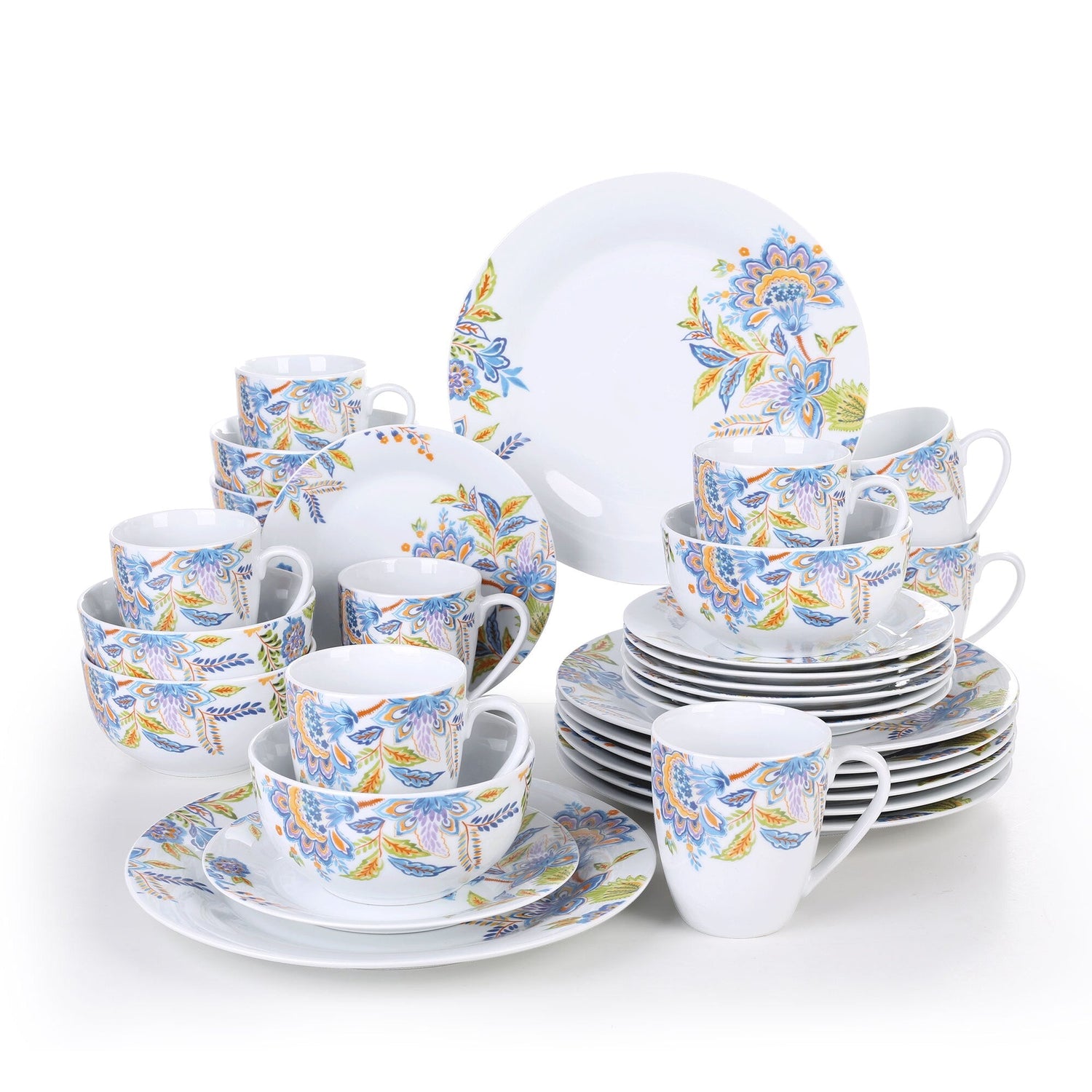 HALLIE 32-Piece Porcelain Ceramic Dinnerware Tableware Set with 8*Dinner Plate,Dessert Plate,Cereal Bowl,380ML Mug Set - Nordic Side - 32, 380, Bowl, Ceramic, Dinner, Dinnerware, HALLIE, ML, 