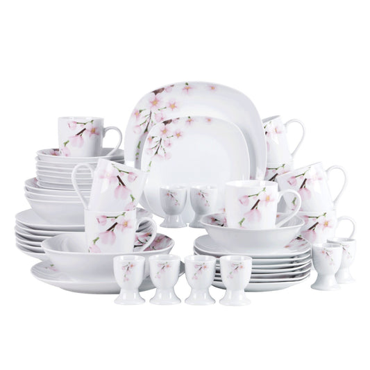 ANNIE 44-Piece Ceramic Porcelain Dinner Plate Set with 8*Egg Cup,Mug,Bowl,Dessert Plate,Dinner Plate and 4*Salad Bowl - Nordic Side - 44, and, ANNIE, Bowl, Ceramic, CupMugBowlDessert, Dinner,