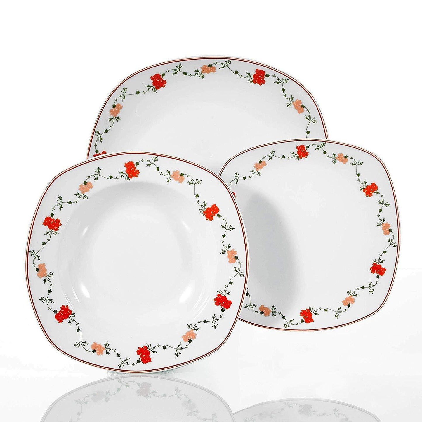 GLORIA 18-Piece White Porcelain Flower Pattern Dinner Tableware Plate Set with 6*Dessert Plates,Soup Plates,Dinner Plates - Nordic Side - 18, Dessert, Dinner, Flower, GLORIA, Pattern, Piece, 