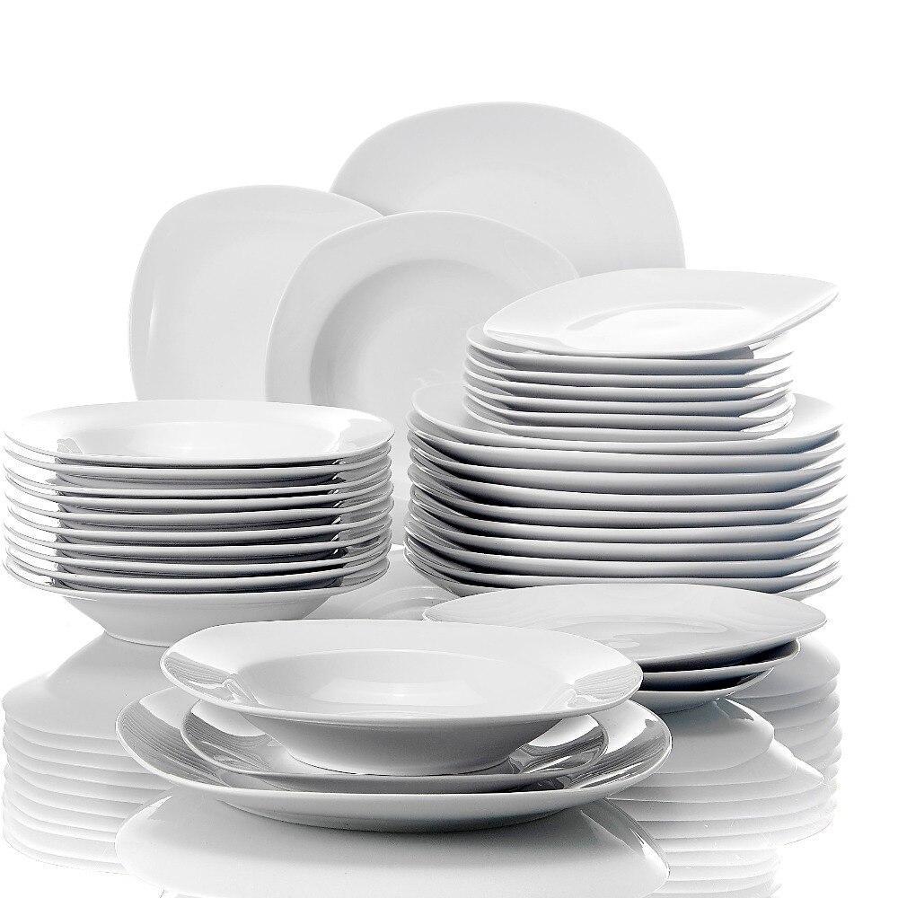 Series Elisa 36-Piece Porcelain Dinner Set Dinner Soup Dessert Plates Set for 12 Person (White) - Nordic Side - 12, 36, Dessert, Dinner, Elisa, for, MALACASA, Person, Piece, Plates, Porcelain