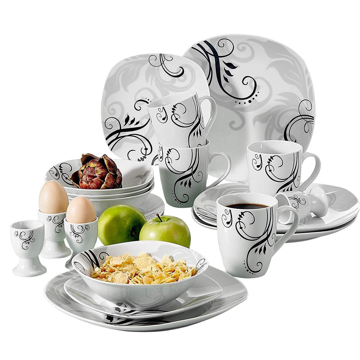 ZOEY 20-Piece Porcelain Tableware Set Decal Pattern Dinnerware Sets with Dinner Plate,Dessert Plate,Bowl,Mug,Egg Cup - Nordic Side - 20, Cup, Decal, Dinner, Dinnerware, Pattern, Piece, PlateB