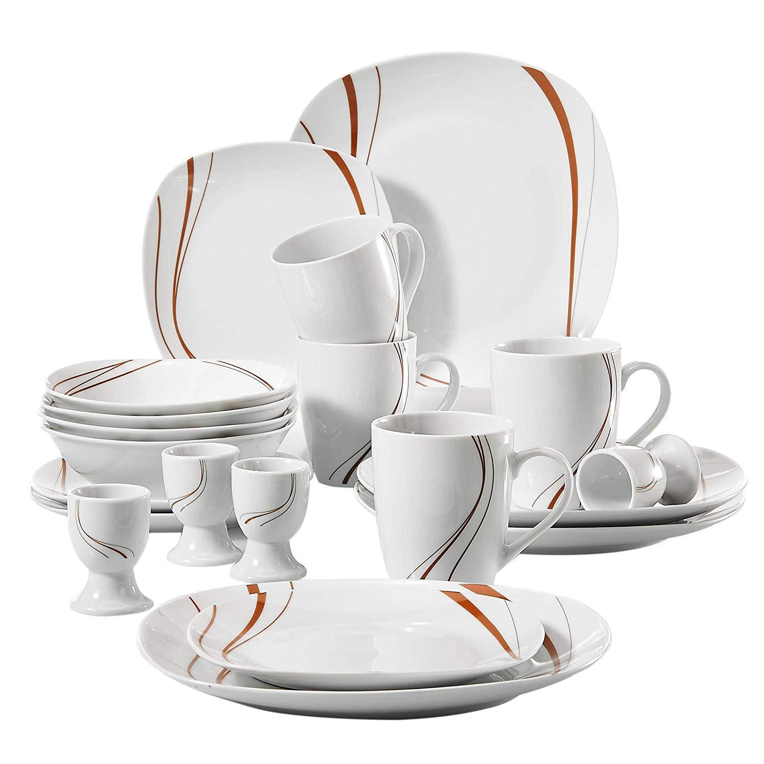 BONNIE 20-Piece Ivory White Tableware Porcelain Cutlery Dinner Set with 4*Egg Cup,Mug,Dessert Plate,Bowl,Dinner Plate - Nordic Side - 20, BONNIE, CupMugDessert, Cutlery, Dinner, Egg, Ivory, P