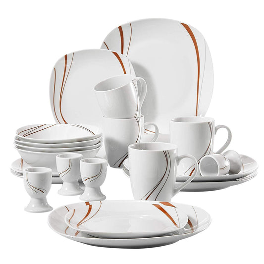BONNIE 20-Piece Ivory White Tableware Porcelain Cutlery Dinner Set with 4*Egg Cup,Mug,Dessert Plate,Bowl,Dinner Plate - Nordic Side - 20, BONNIE, CupMugDessert, Cutlery, Dinner, Egg, Ivory, P
