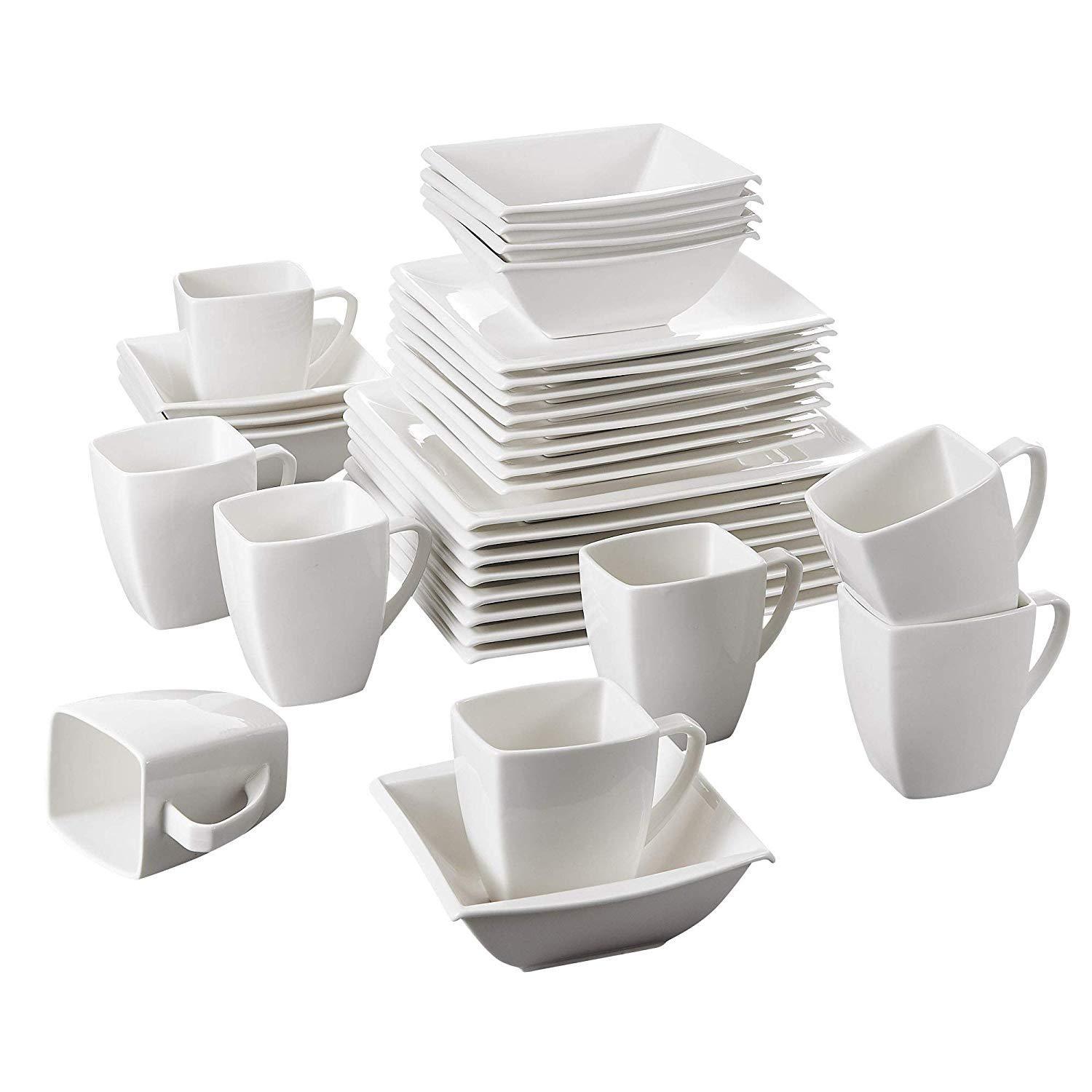 Blance 32-Piece White Ceramic Porcelain Dinner Set with Dessert Plates Salad Soup Bowls Dinner Plates Coffee Milk Mugs - Nordic Side - 32, Blance, Bowls, Ceramic, Coffee, Dessert, Dinner, MAL