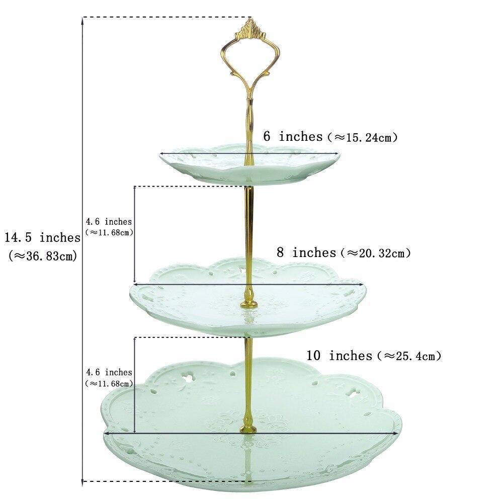 3 Tier Green Ceramic Cake Tower Stand14.5" Tall Porcelain Party Food Server Display Holder with Golden Carry Handle (Green Round) - Nordic Side - 145, Cake, Carry, Ceramic, Display, Food, Gol