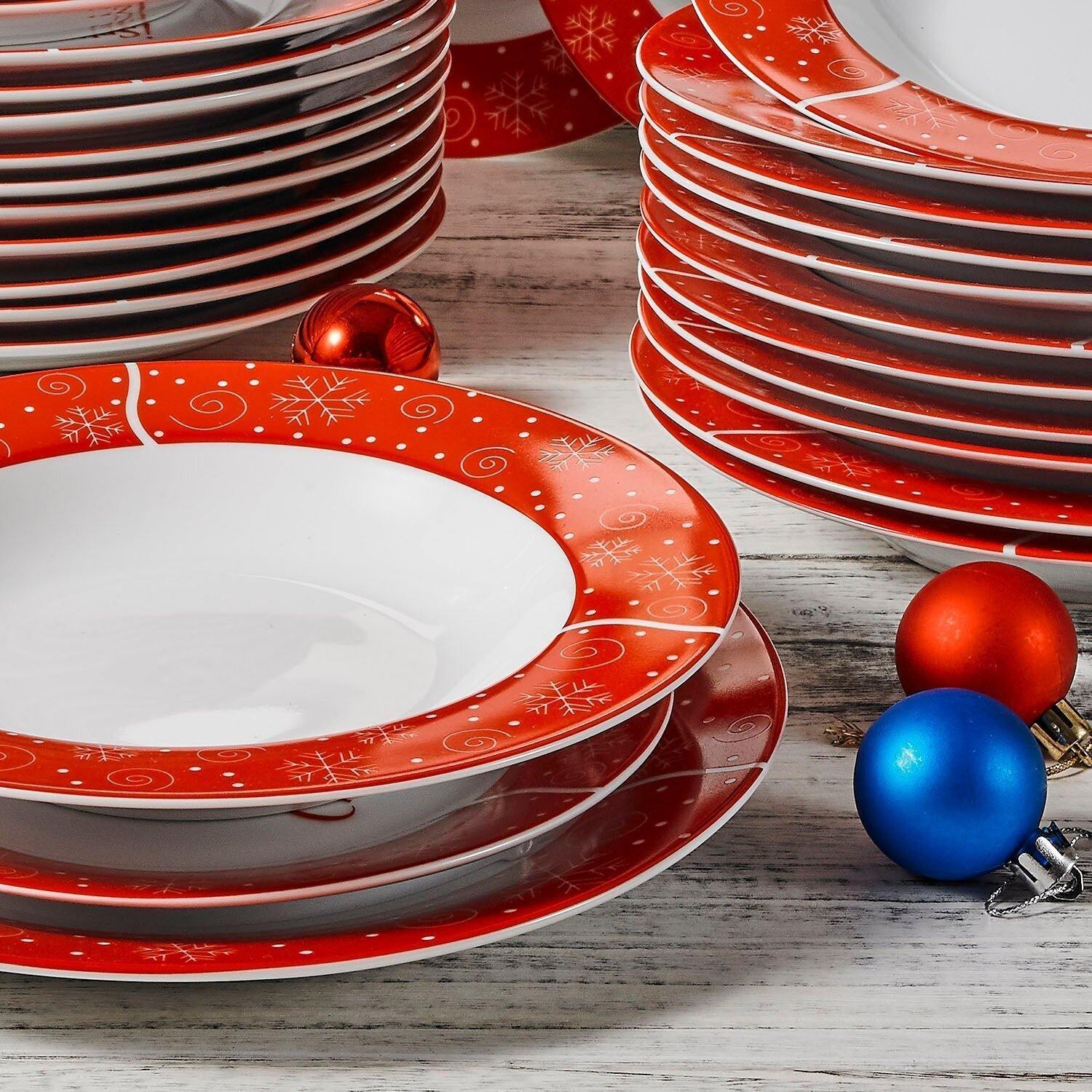 36-Piece Christmas Style Porcelain Dinnerware Set Tableware with 12*Dessert Plate,Soup Plate and Dinner Plate Set - Nordic Side - 12, 36, and, Ceramic, Christmas, Dessert, Dinner, Dinnerware,