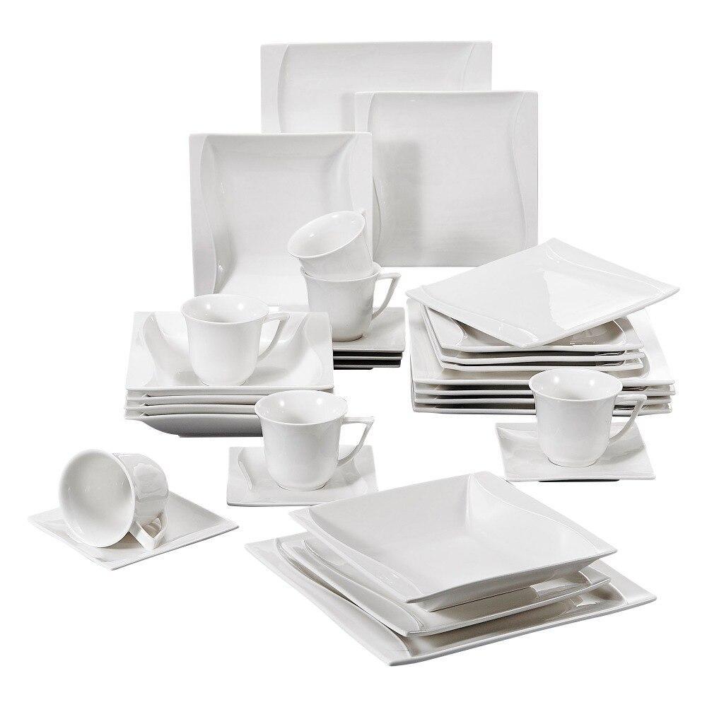 Series Carina 30 Piece Porcelain Dinner Set with 6 Cups Saucers Dessert Soup Dinner Plates Dinnerware for 6 Person (White) - Nordic Side - 30, Carina, Cups, Dessert, Dinner, Dinnerware, for, 