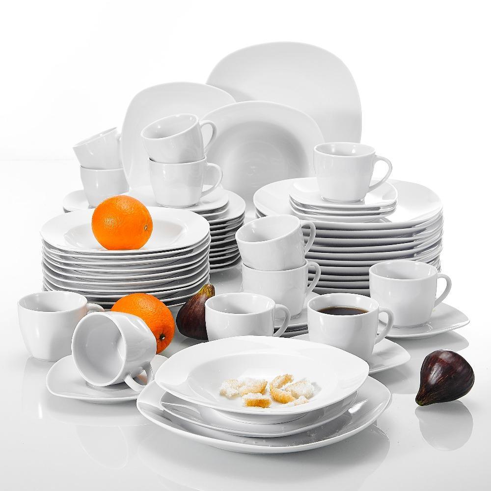 MALACASA, Series ELISA, 48-Piece Porcelain Dinnerware Set, White