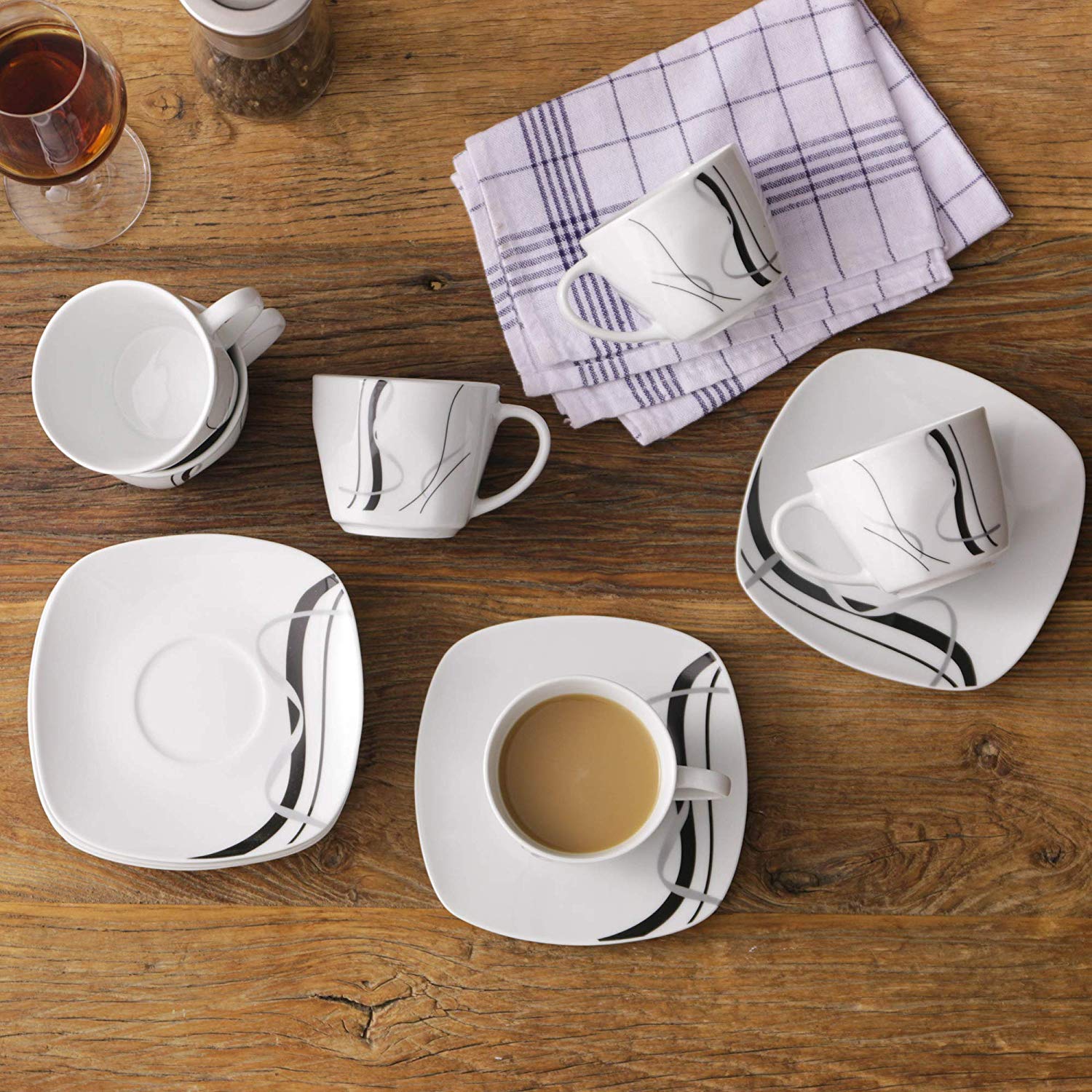 FIONA 12-Piece 220ml White Porcelain Drinkware Espresso Coffee Cups and Saucers Set Kitchen Family Office Coffee Cup Set - Nordic Side - 12, 220, and, Coffee, Cup, Cups, Drinkware, Espresso, 