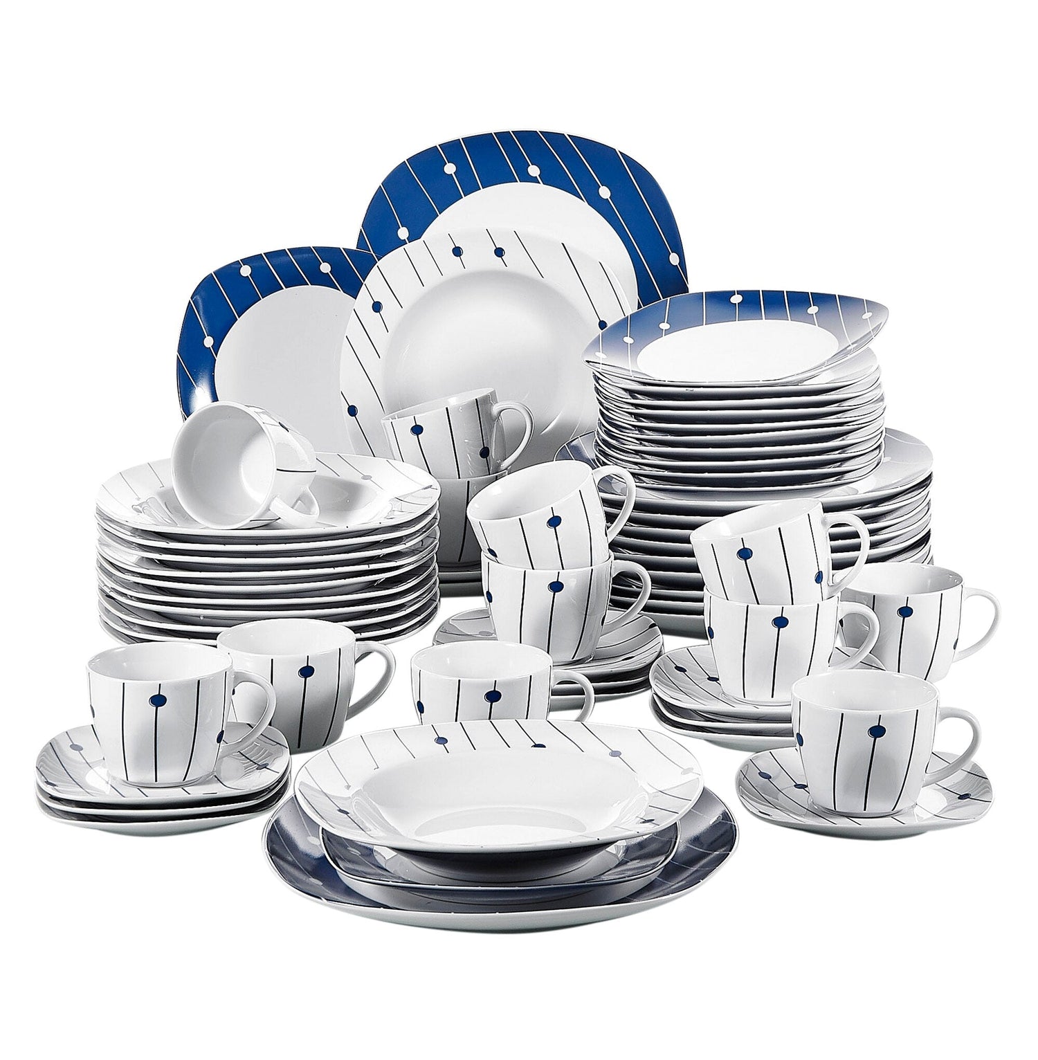 DOT001 60-Piece Dinnerware Ceramic Dinner Tableware Plate Set Porcelain Dinner Dessert Plate,Soup Plate Cup,Saucer Set - Nordic Side - 001, 60, Ceramic, CupSaucer, Dessert, Dinner, Dinnerware
