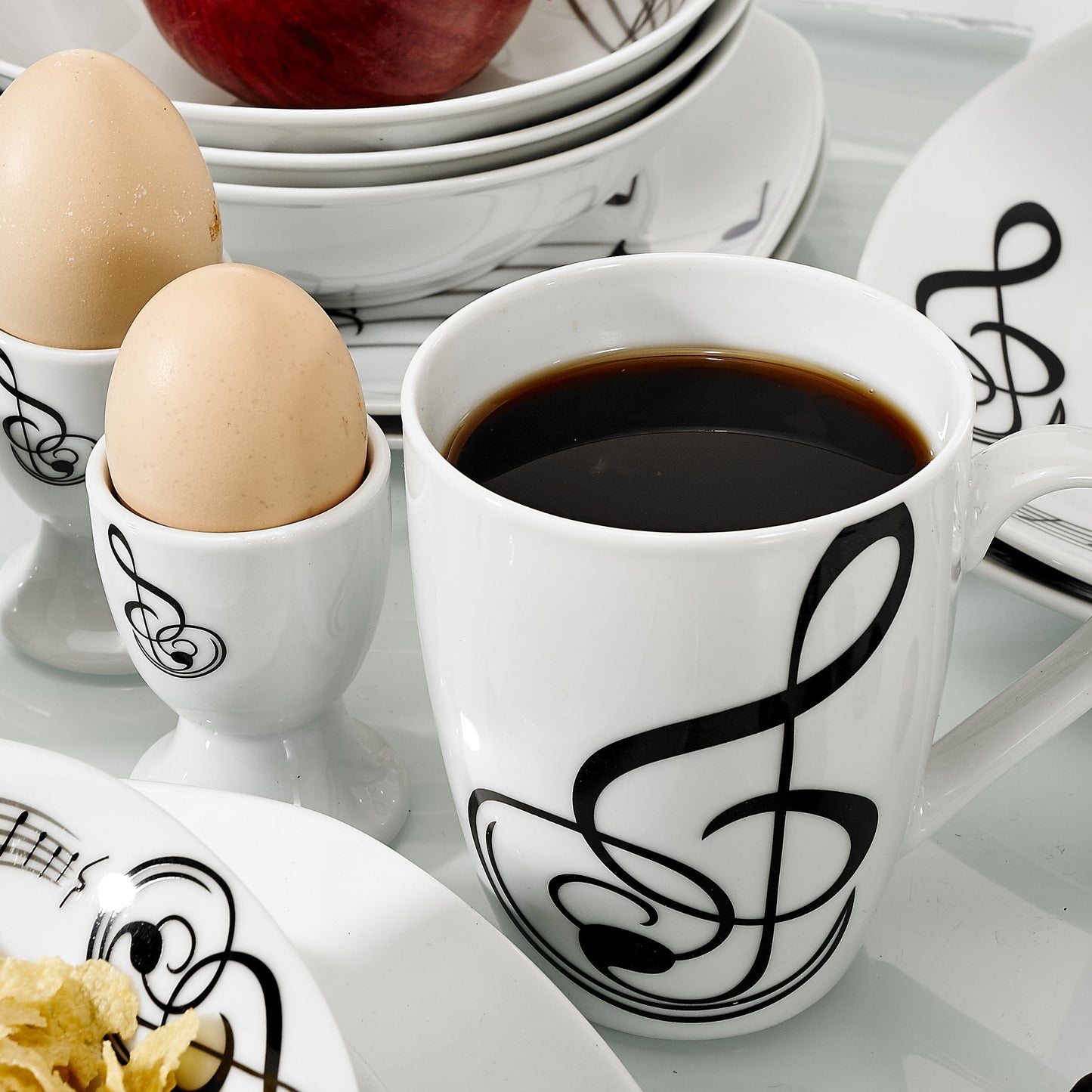 MELODY 40-Piece Porcelain Dinner Plate Musical Note Dinnerware Set - Nordic Side - 40, CupMugDessert, Dinner, Dinnerware, Egg, MELODY, Musical, Note, Piece, Plate, PlateBowlDinner, Porcelain,