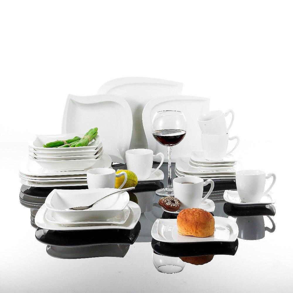 Serie Elvira 60 Piece White Porcelain Dinner Set with 12 Piece Cups Saucers Dessert Soup Dinner Plates for 12 Person (White) - Nordic Side - 12, 60, Cups, Dessert, Dinner, Elvira, for, MALACA