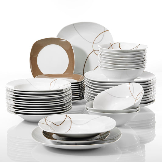 NIKITA 48-Piece Kitchen Dinner Combi-Set Porcelain Tableware Plate Set with Bowls,Dessert Plate,Soup Plates,Dinner Plate - Nordic Side - 48, BowlsDessert, CombiSet, Dinner, Kitchen, NIKITA, P