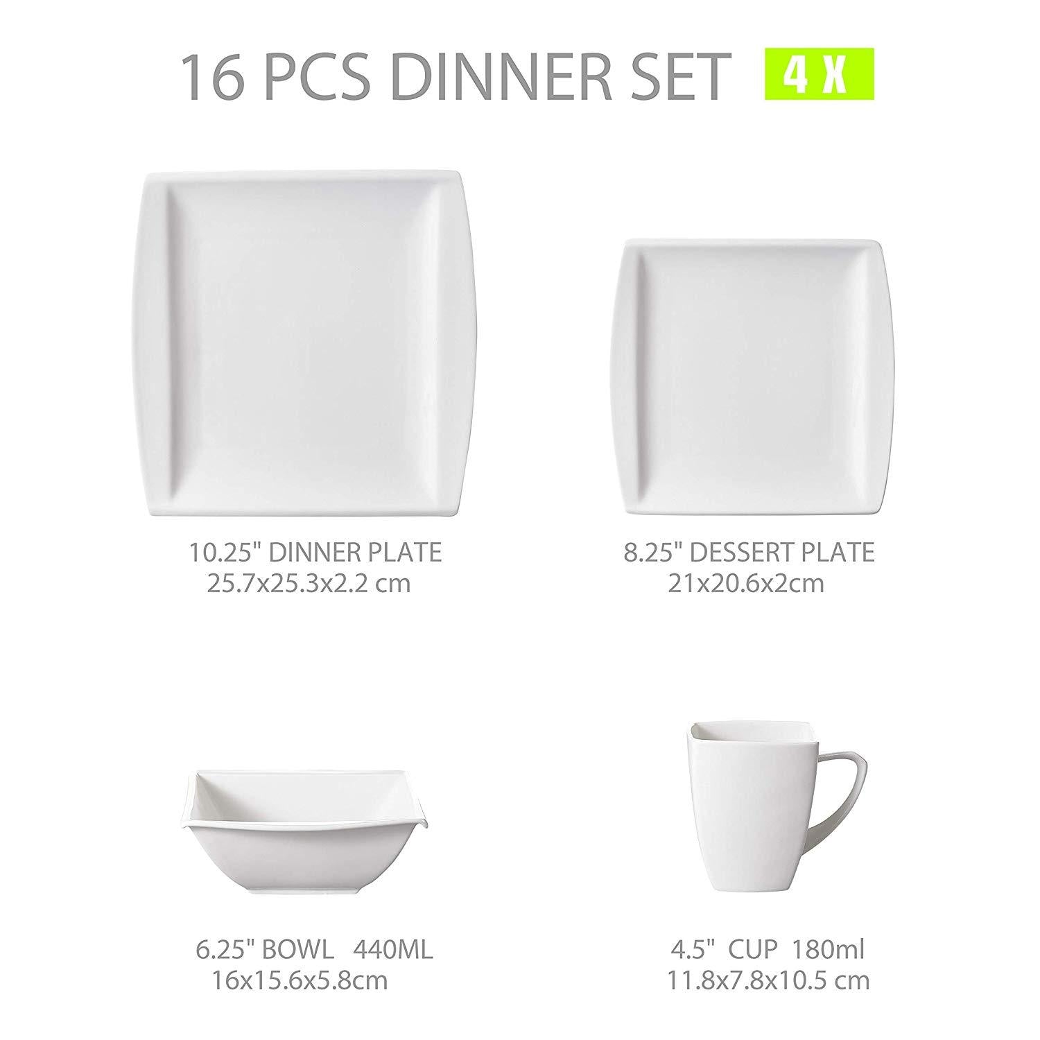 Blance 16-Piece White Ceramic Porcelain Dinner Set with Salad Soup Bowls Dessert Plates Dinner Plates Coffee Milk Mugs - Nordic Side - 16, Blance, Bowls, Ceramic, Coffee, Dessert, Dinner, MAL