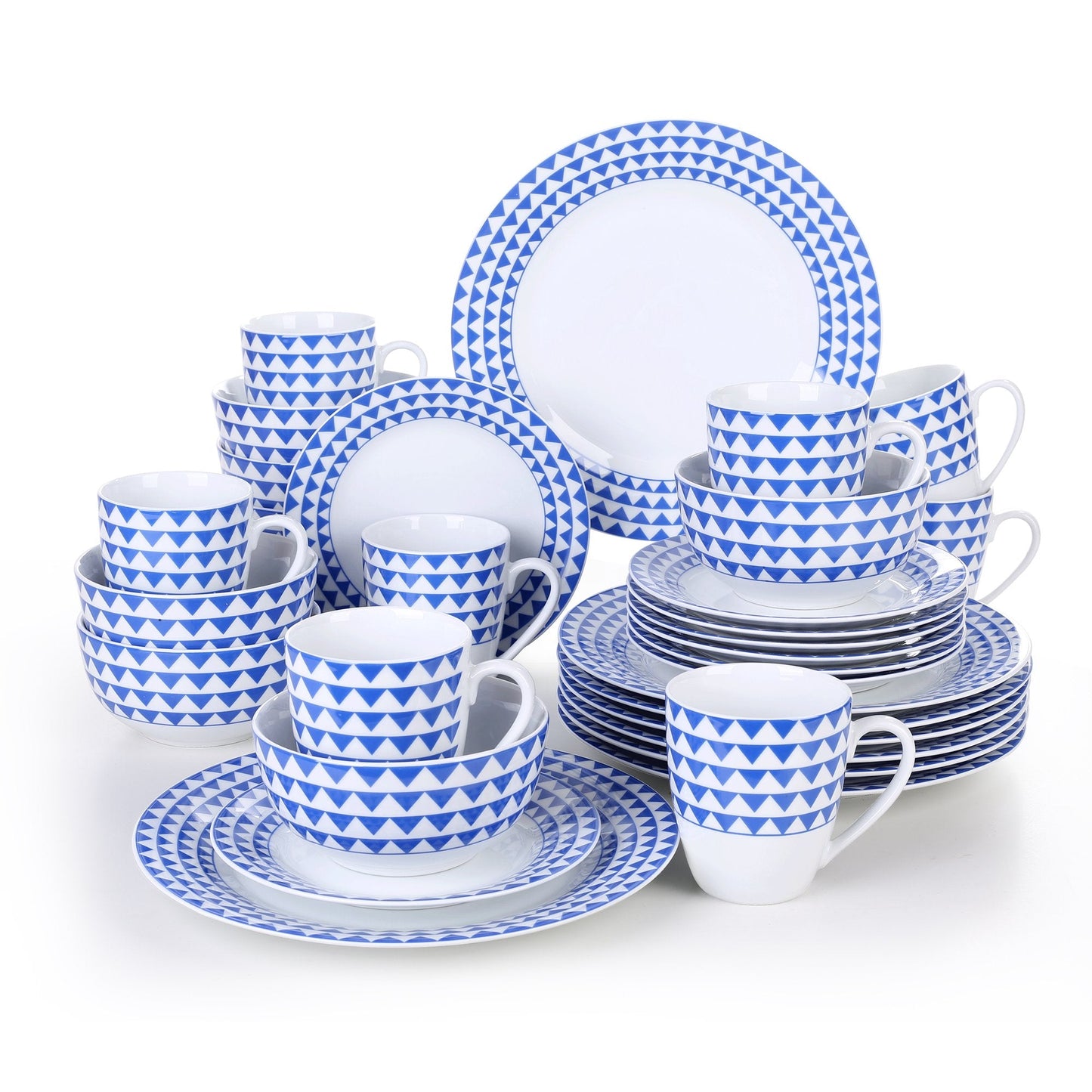 WES 32-Piece Porcelain Ceramic Dinnerware Plate Set with 8*Dinner Plate,Dessert Plate,Cereal Bowl and 380ML Mug Set - Nordic Side - 32, 380, and, Bowl, Ceramic, Dinner, Dinnerware, ML, Mug, P
