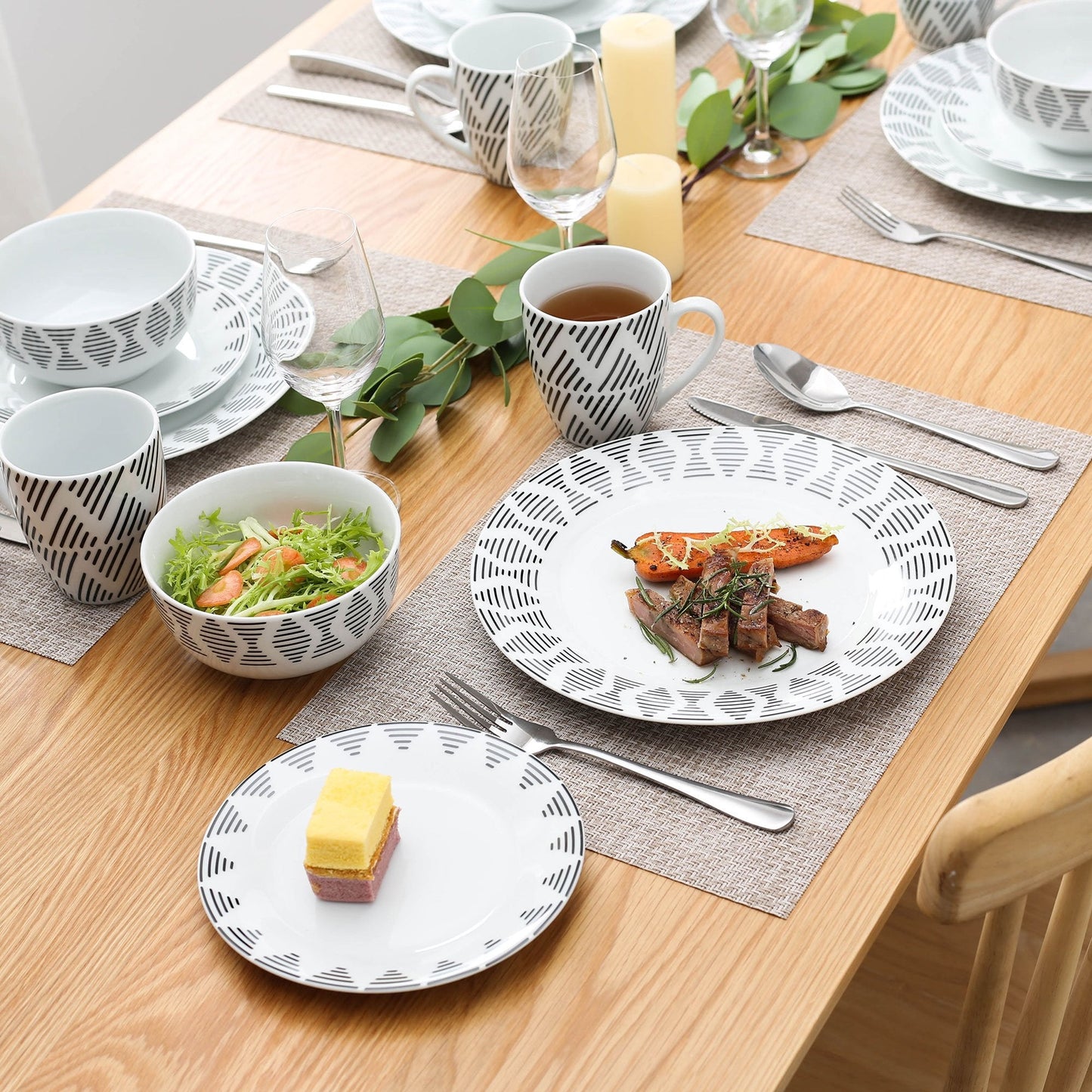 HUMPHREY 32-Piece Porcelain Ceramic Dinnerware Tableware Plate Set with 8*Dinner Plate,Dessert Plate,Bowl and 380ML Mug (White) - Nordic Side - 32, 380, and, Ceramic, Dinner, Dinnerware, HUMP