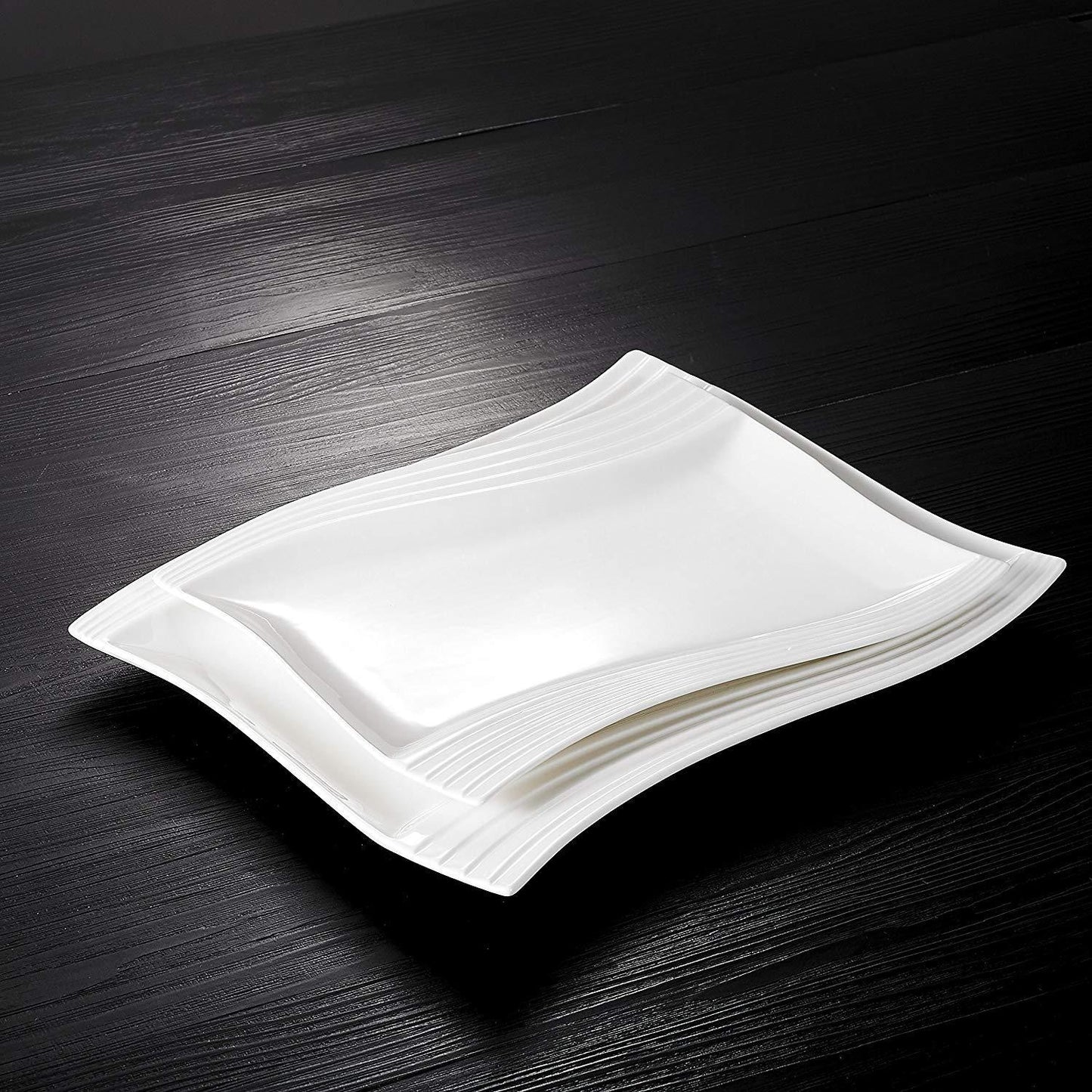Amparo 4-Piece Ivory White Porcelain Dinner Plate Set (11"&13.25") - Nordic Side - 111325, Amparo, Ceramic, Dessert, Dinner, Dishes, Ivory, MALACASA, Piece, Plate, Porcelain, Rectangular, Sal