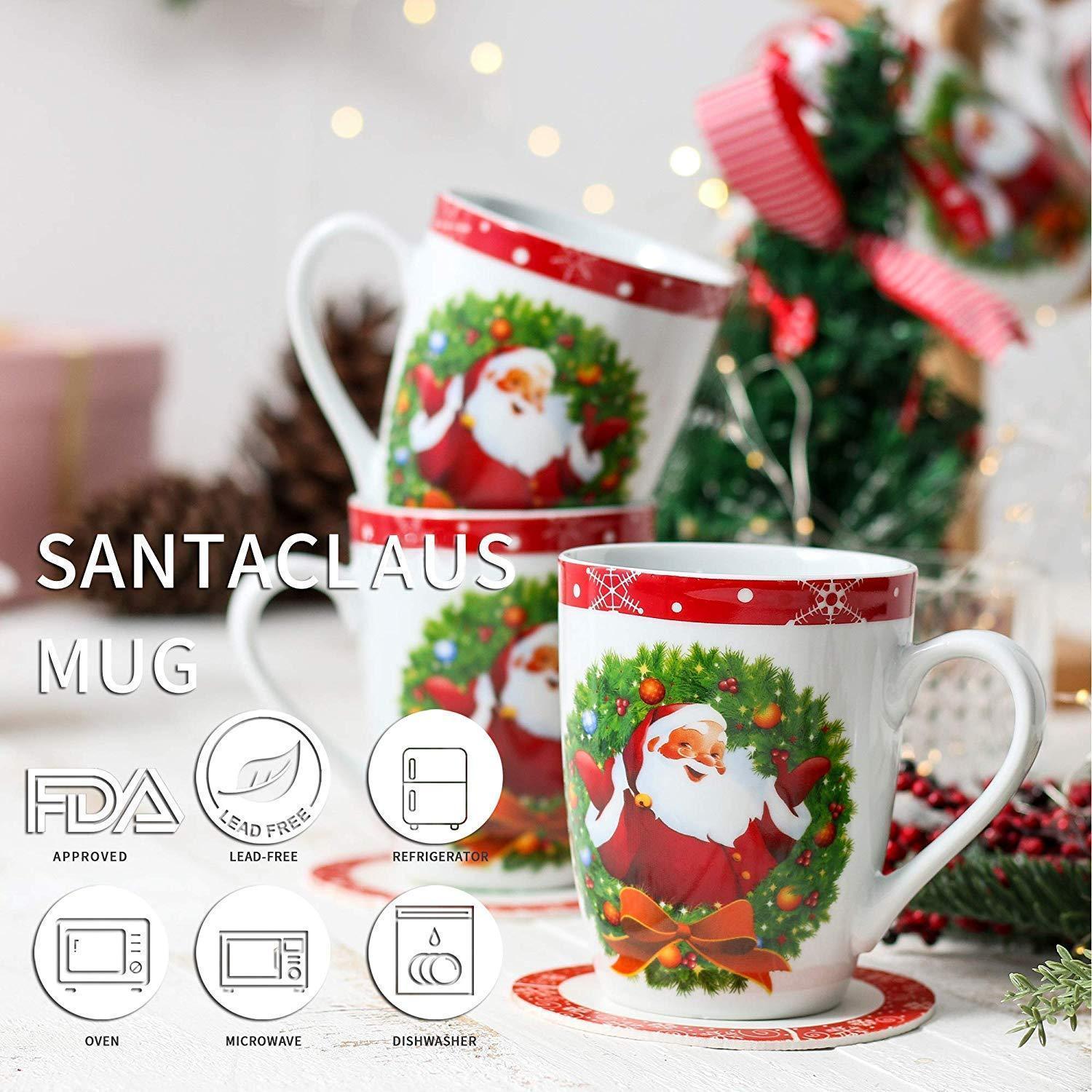 SANTACLAUS 6-Piece Christmas Pattern Porcelain Tea/Coffee Mug Cup Set - Nordic Side - Christmas, Coffee, Cup, Family, Festival, Milk, Mug, Office, Party, Pattern, Piece, Porcelain, SANTACLAUS
