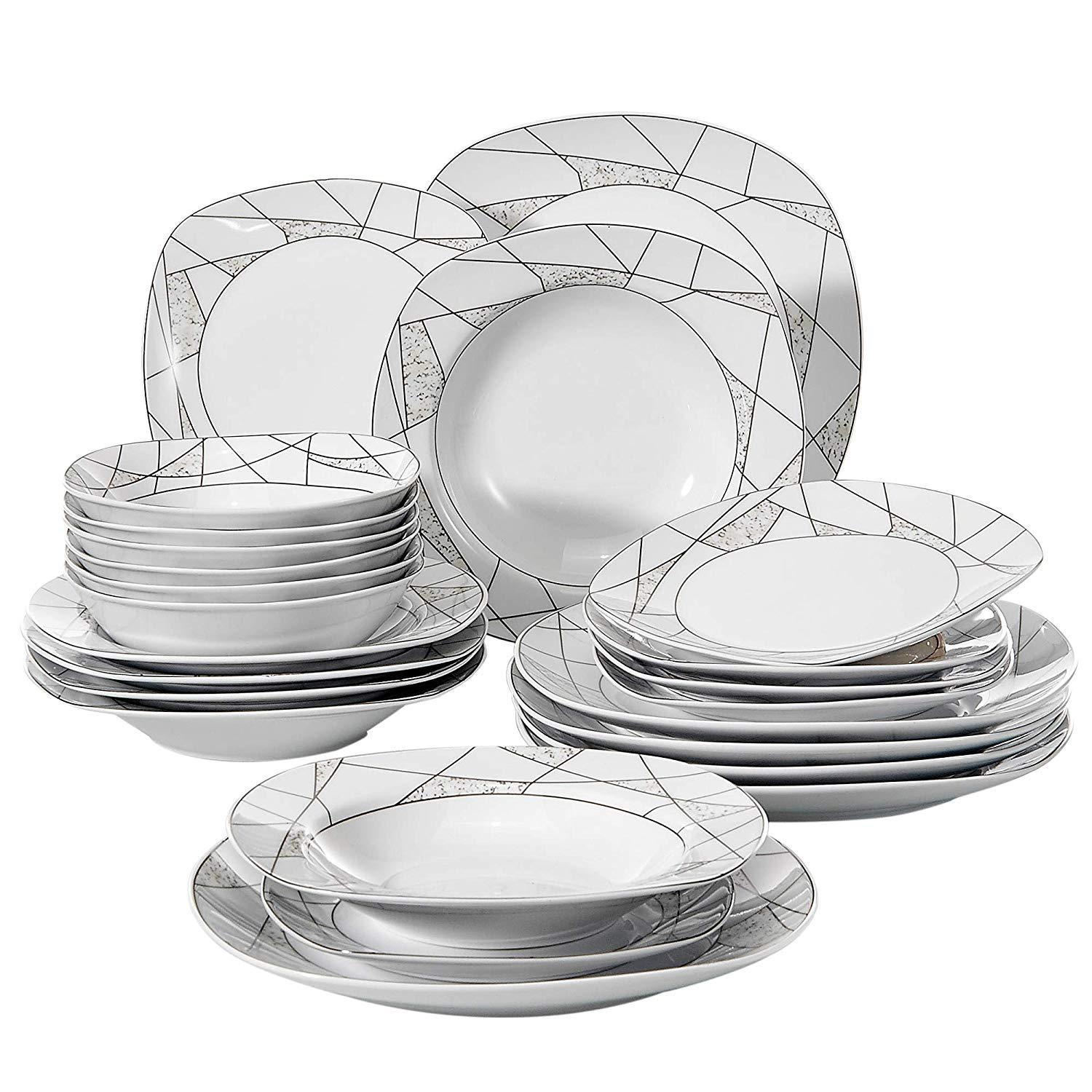 SERENA 24-Piece Kitchen Porcelain Ceramic Dinner Set of Bowls Dessert Plates Soup Plates Dinner Plates Cutlery Set - Nordic Side - 24, Bowls, Ceramic, Cutlery, Dessert, Dinner, Kitchen, of, P