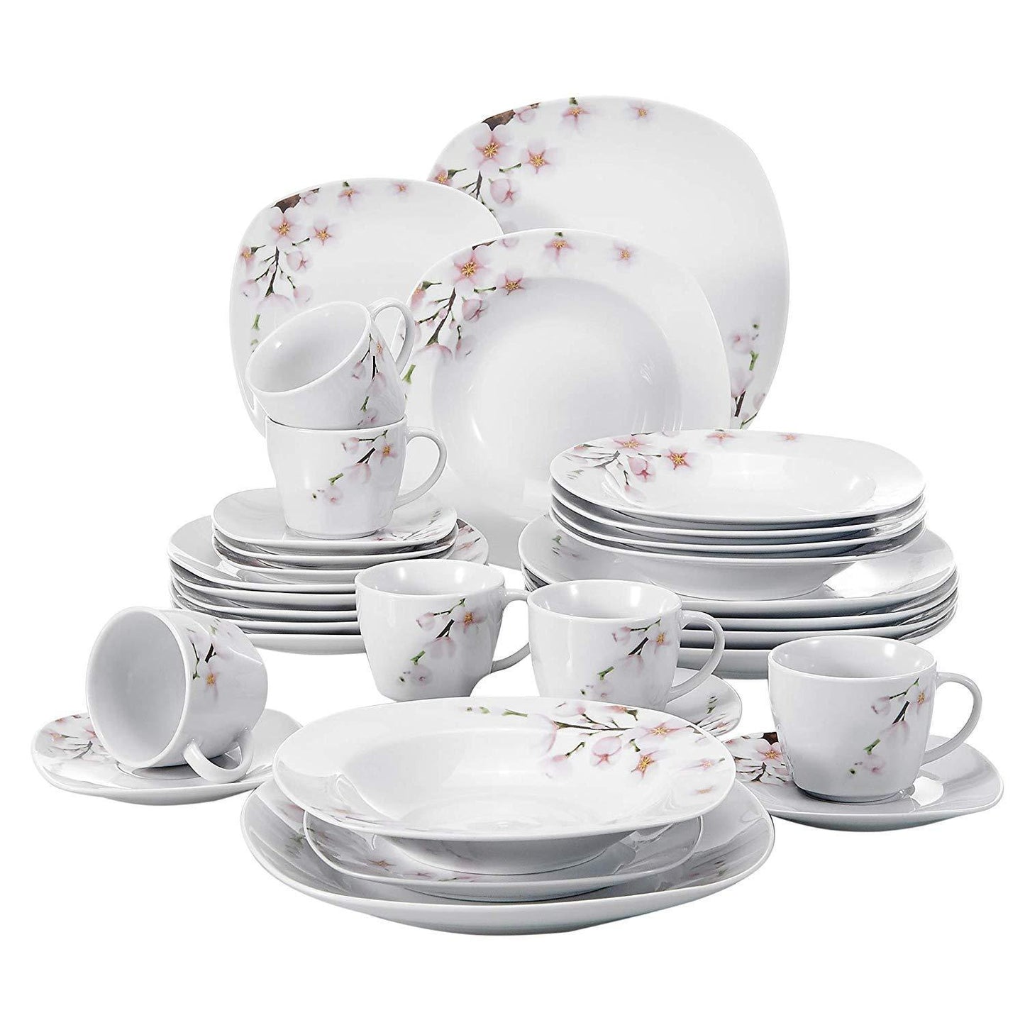 ANNIE 30-Piece White Ceramic Pink Floral Porcelain Dinner Set - Nordic Side - 30, and, ANNIE, Ceramic, Dinner, Floral, Piece, Pink, Plate, PlateCups, PlateDessert, PlateSoup, Porcelain, Sauce