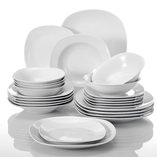 Series Elisa 24-Piece Porcelain Dinner Set Cereal Bowls Dinner Soup Dessert Plates Set for 6 Person (White) - Nordic Side - 24, Bowls, Cereal, Dessert, Dinner, Elisa, for, MALACASA, Person, P