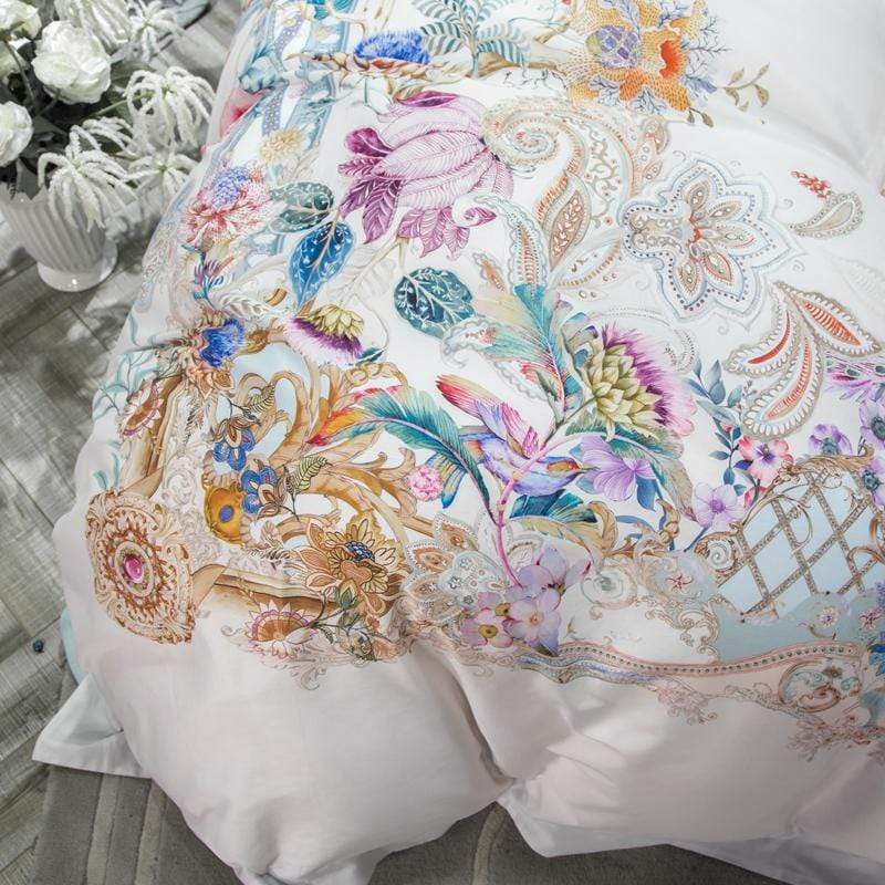 Patterned Petal Duvet Cover Set (Egyptian Cotton) - Nordic Side - bed, bedding, spo-enabled