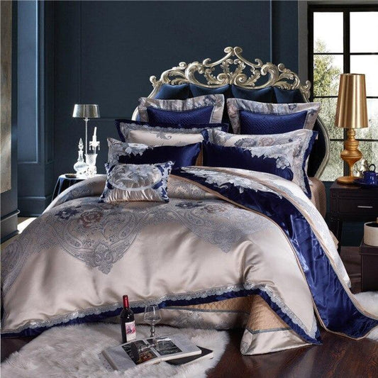 Impero Blue Silver Silk Cotton Jacquard Luxury Chinese Duvet Cover Set - Nordic Side - Bedding, Blue, Chinese, Cotton, Impero, Jacquard, Luxury, Set, Silk, Silver, us