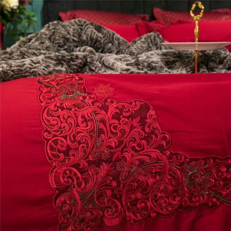 Miriada Red Egyptian Cotton Luxury Duvet Cover Set - Nordic Side - Bedding, cotton, Egyptian, lace, luxury, Miriada, Red, Set