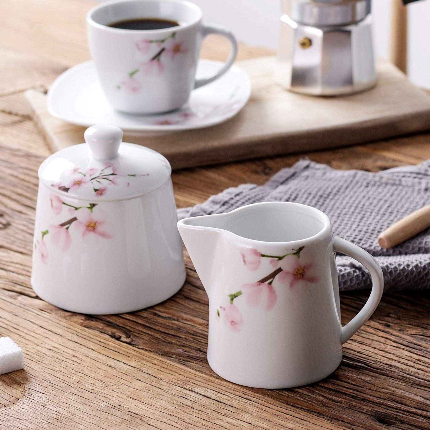 Annie Ceramic Porcelain Milk/Cream Serving Jug and Sugar Bowl Pot Set - Nordic Side - ANNIE, Bowl, Ceramic, CoffeeTea, Cream, CreamerSugar, FamilyOffice, Jug, Milk, Porcelain, Pot, Serving, S