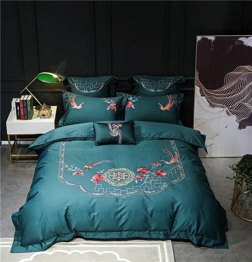Nandeena Oriental Embroidery Egyptian cotton  Luxury Duvet Cover Set - Nordic Side - Bedding, cotton, Egyptian, Embroidery, Luxury, Nandeena, Oriental, set