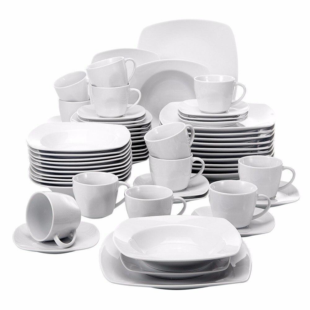 SERIES JULIA 60-Piece Porcelain Dinner Set for 12 Person (White) - Nordic Side - 12, 60, and, Cups, Dessert, Dinner, for, JULIA, MALACASA, Person, Piece, Plates, Porcelain, Saucers, SERIES, S