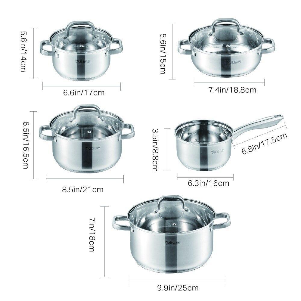 Cookware Set Stainless Steel 9-Piece Kitchen Cooking Pot&Pan Set,Non Stick Frying Pan,SaucepanCasserole,Glass Lid (Silver) - Nordic Side - CasseroleGlass, Cooking, Cookware, Frying, Kitchen, 