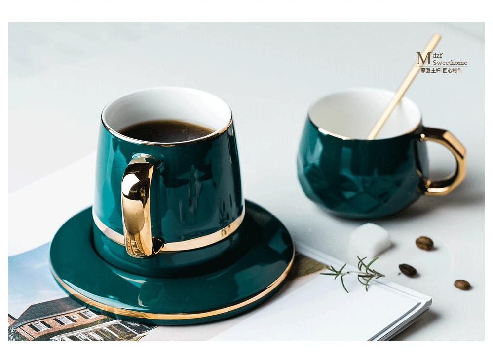 Green Coffee Cup Set With Mat And Lid Spoon