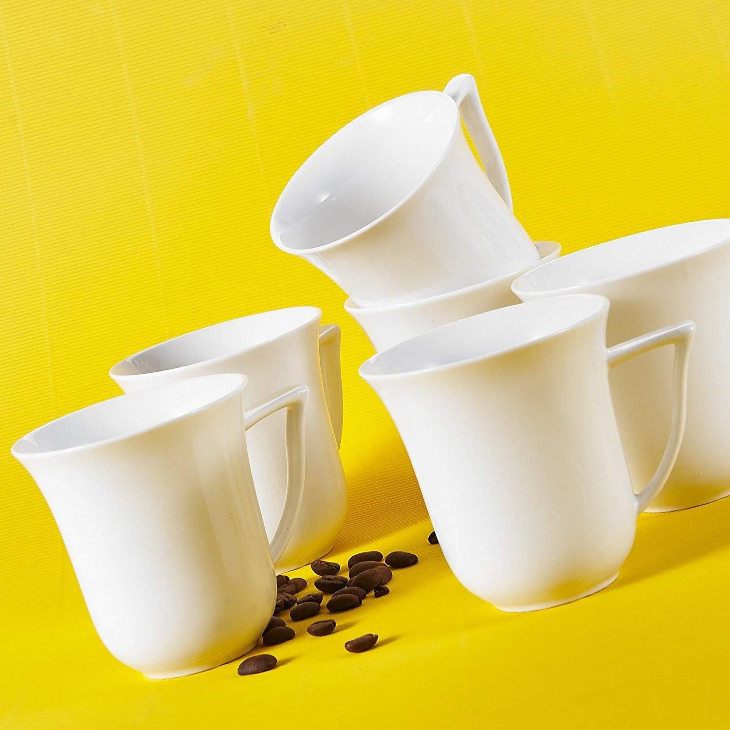 Carina 6-Piece White Porcelain Coffee Cups 3 .75" Ceramic Cream White Drinkware Set - Nordic Side - 75, Carina, Ceramic, Coffee, Cream, Cups, Drinkware, Family, MALACASA, Milk, Mugs, Office, 